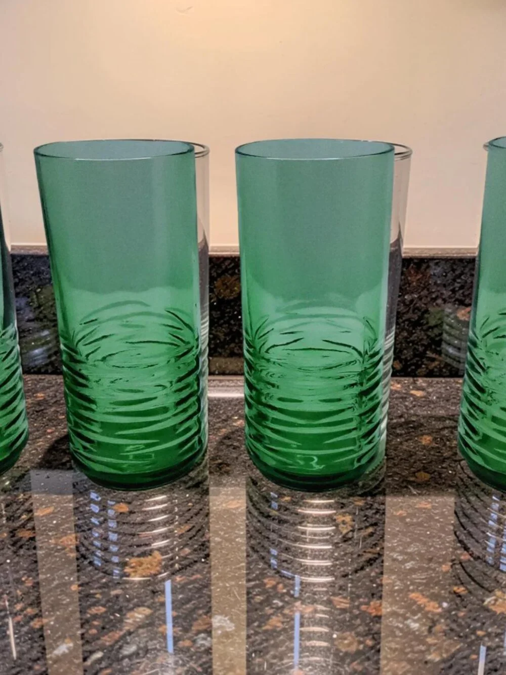 Vintage set of 4 Anchor Hocking sea moss green ribbed 8oz juice glasses